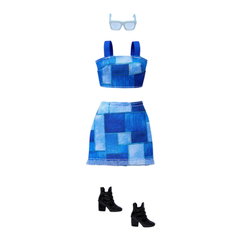 Одяг для ляльок Барбі Блакитний костюм у стилі печворк Barbie Style Complete Looks Blue Patchwork Skirt and Top (JJN90) (JJN90)