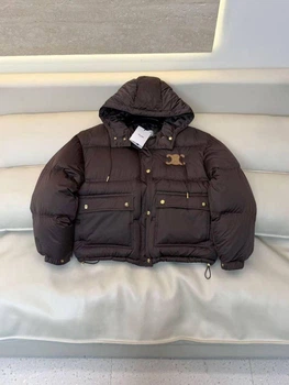 Женская пуховая куртка Celine коричневая короткая зимняя, S