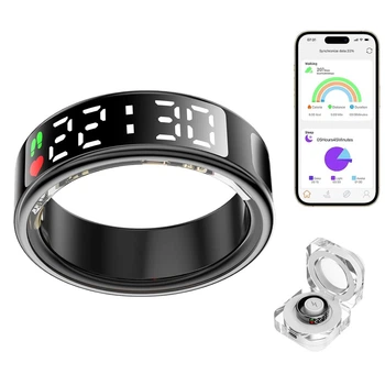 Розумне смарт-кільце Smart Ring з LED-екраном фітнес-трекером пульсометром моніторингом сну 12 розмір чорне для чоловіків та жінок