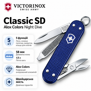 Складной нож Victorinox CLASSIC SD Alox 5 функций 58х6 мм Night Dive (Vx06221.222G)