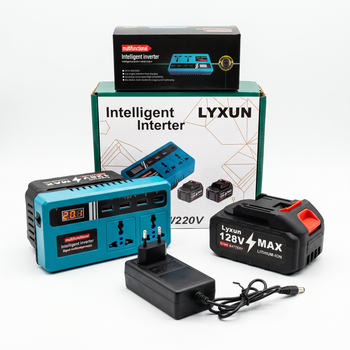 Инвертор + 2 аккумулятора 18V-21V в 220V (150W, 2 розетки, QC3.0+Type-C+2xUSB)