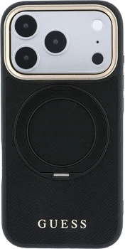 Etui na smartfon Apple iPhone 18 Pro/17 Pro Guess Ring Stand 360 Grained Classic Logo MagSafe Black (GUHMP18L6PSGRSCLK)