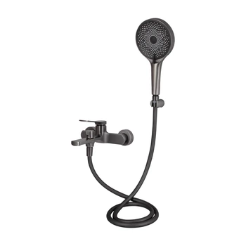 Смеситель для ванны Qtap Slavonice с душевым гарнитуром QTSLV259GMB48035 Gunmetal Black PVD графит