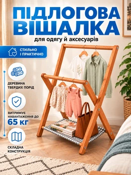 Вешалка для одежды вещей напольная деревянная складная стойка в спальню прихожую NE-WDD-07