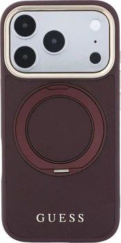 Etui na smartfon Apple iPhone 18 Pro/17 Pro Guess Ring Stand 360 Grained Classic Logo MagSafe Burgundy (GUHMP18L6PSGRSCLU)