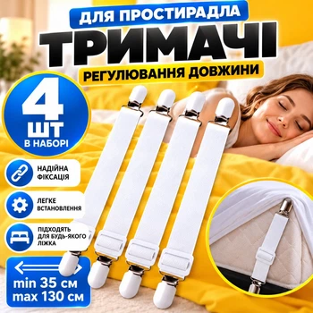 Держатели для простыни 4 шт фиксаторы для постельного белья эластичные ремни на матрас с металлическими клипсами регулируемые крепления от скольжения простыней для кровати 35-130 см белые зажимы натяжители