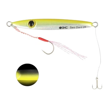 Пилькер Golden Catch SEA DART 213 Glow 15g с поводком и тройником для ловли саргана, ставриды, луфаря, жереха, судака
