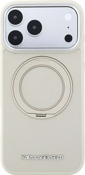 Etui na smartfon Apple iPhone 18 Pro/17 Pro Karl Lagerfeld Ring Stand 360 Saffiano Classic Logo MagSafe Beige (KLHMP18L6PSARSKME)