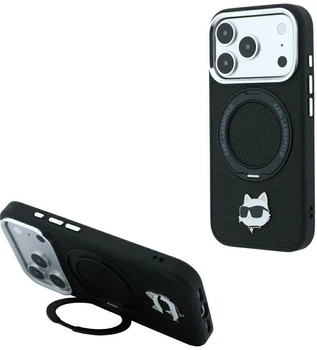 Чохол для смартфона Apple iPhone 17 Pro Max / 18 Pro Max Karl Lagerfeld with Ring Stand 360 Choupette Head Pin MagSafe Black (KF003216)