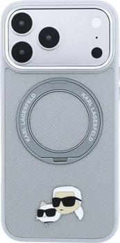 Etui na smartfon Apple iPhone 18 Pro Max/17 Pro Max Karl Lagerfeld Ring Stand 360 Karl & Choupette Heads Pin MagSafe Grey (KLHMP18XPSRSKCHG)