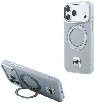 Чохол для смартфона Apple iPhone 17 Pro Max / 18 Pro Max Karl Lagerfeld with Ring Stand 360 Karl Head Pin MagSafe Grey (KF003236)