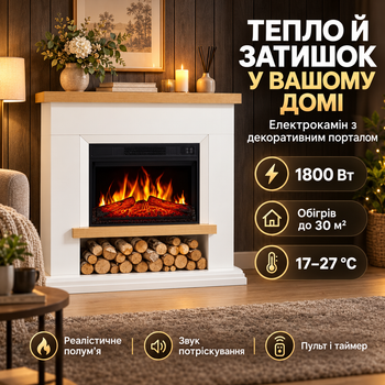Камин электрический с порталом ArtiFlame Shelford 1800 Вт белый электрокамин для дома пристенный с эффектом пламени и звуком огня портал МДФ под лаком таймер пульт 114х104х31 см