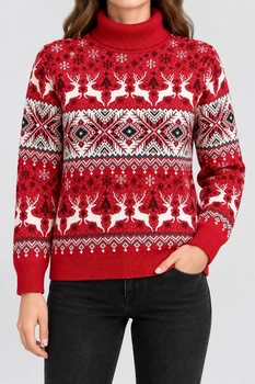 Свитер женский новогодний под красный горло с рисунком кофта. L-XL (407770)