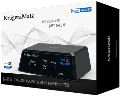 Bluetooth-передавач і приймач 2 в 1 Kruger&Matz BT-1 KM0352 HiFi Audio Apt-X, NFC (5901890020343)