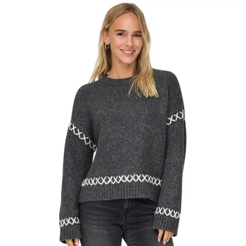 Свитер ONLAMANDA LS O-NECK DETAIL NCA KNT ONLY 15330089-Dark Grey Melange S Серый (5715600905253)