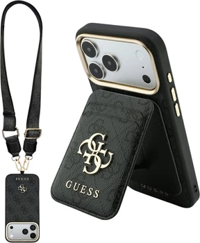 Etui na smartfon Apple iPhone 18 Pro/17 Pro Guess 4G z portfelem i smyczą Magsafe Black (GUBPHUP18LP4SM44CK)
