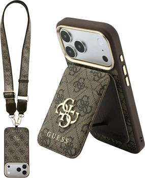 Etui na smartfon Apple iPhone 18 Pro/17 Pro Guess 4G z portfelem i smyczą Magsafe Brown (GUBPHUP18LP4SM44CW)