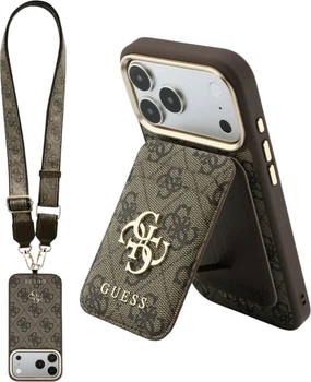 Etui na smartfon Apple iPhone 18 Pro Max/17 Pro Max Guess 4G z portfelem i smyczą Magsafe Brown (GUBPHUP18XP4SM44CW)