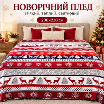 Плед флісовий новорічний різдвяний Epico 200×230 см Олені Сніжинки Ялинки