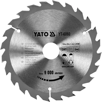 Диск пильный победитовый по дереву YATO 184х30х3.2х2.2 мм 24 зубца до 9000 об/мин (5906083960604)
