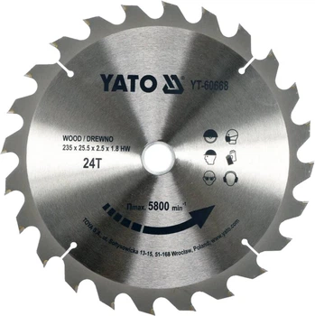 Диск пильный победитовый по дереву YATO 160x20x2.2x1.5 мм 60 зубцов до 9500 об/мин (5906083052880)