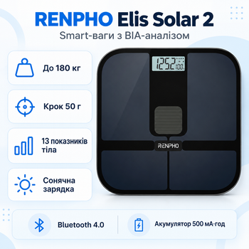Весы напольные RENPHO Elis Solar 2 Smart 180 кг 50 г 500 мАч Black (R-A020-BK)