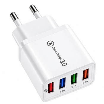 Сетевое зарядное устройство на 4 USB порта, адаптер для быстрой зарядки телефонов и планшетов белый