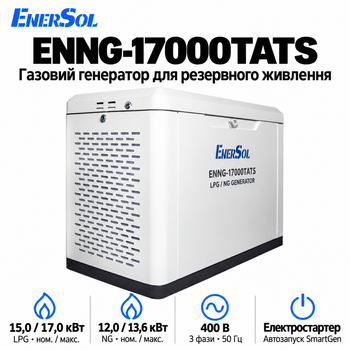 Генератор газовый EnerSol ENNG-17000TATS 400В 17 кВт электростартер White