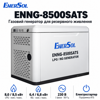 Генератор газовый EnerSol ENNG-8500SATS 230В 8.5 кВт электростартер White