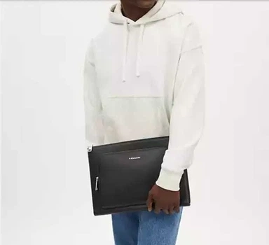 Coach Чоловіча шкіряна папка-портфель під документи та планшет — Чорна