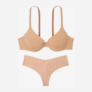 Комплект женского белья (бюстгальтер + трусики танга) Victoria's Secret 282224654 38D/XL Бежевый (1162861965)
