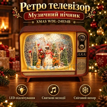 Новогодний ночник в форме ретро-телевизора, музыкальный снежный шар со снеговиком, рождественский LED светильник Бордовый