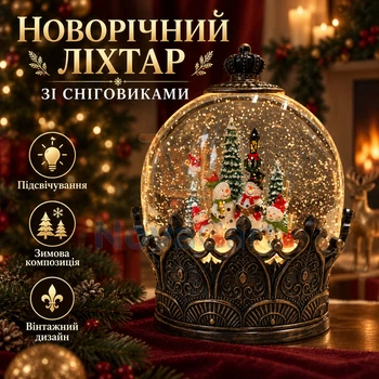 Ночник со снеговиками под куполом, праздничный фонарь на основании в форме короны, новогодняя композиция с подсветкой