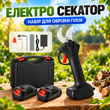 Аккумуляторный садовый секатор 48 В для обрезки деревьев и кустов с кейсом черный