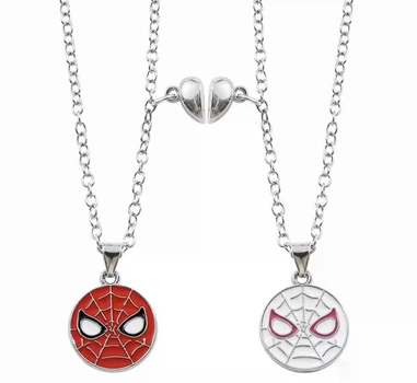 Парні кулони для закоханих Людина-павук Spider-Man підвіски на шию для двох із магнітним серцем романтична парна біжутерія сріблястий червоний білий
