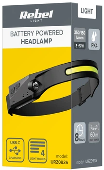 Latarka czołowa akumulatorowa Rebel Light z czujnikiem ruchu 5 W COB + 3 W LED 350 lm USB-C (URZ0935)