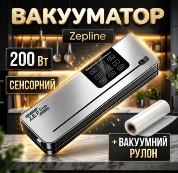 Вакууматор для продуктов Zepline ZP-00356 мощность 200 Вт Для сухих, влажных, сыпучих продуктов