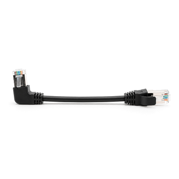 Патч-корд литий FTP, RJ45(прямий/кутовий), екранований, FTP5e 0.132m, patch D=4.9mm AWG28 1x90° CU, DC2-12 V, чорний, Q200