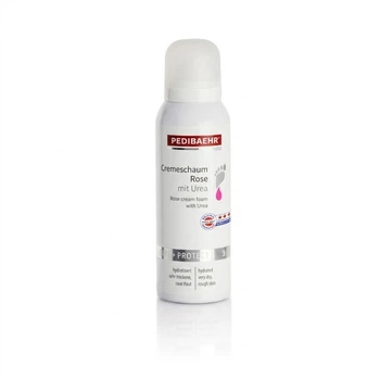 Крем-піна для ніг PEDIBAEHR CREMESCHAUM ROSE з 10% сечовиною, олією дамаської троянди, гіалуроновою кислотою та олією персика, для дуже сухої, огрубілої та потрісканої шкіри стоп, інтенсивне зволоження й відновлення, 125 мл