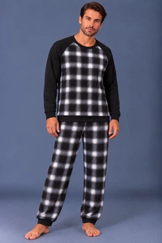 Чоловіча тепла піжама байка (кофта+штани)2XL 50-52 Saimeiqi Чорна (2445)