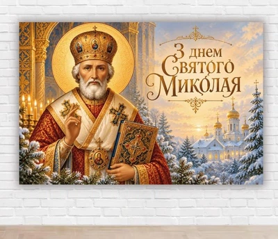 Бумажный плакат на новый год. Рождество "Святой Николай", 100х150 см