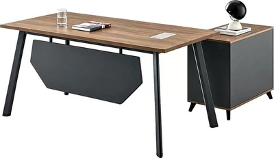 Стіл з тумбою OfficePro PG-F20B-16B медовий дуб темно-сірий стільниця 160×75×2,5 ДСП з меламіном сталеві ніжки висувні шухляди (PG-F20B-16B)