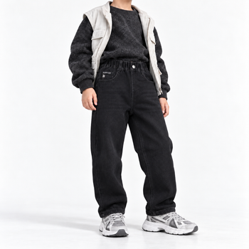 Джинси утеплені для хлопчика Annabeier Mom Fit на плюшевому флісі, 122, Чорний