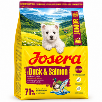 Сухой корм для щенков мелких и средних пород JOSERA Mini Junior Duck & Salmon с уткой и лососем — 3 кг