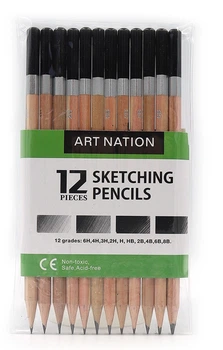 Набор черно-графитных карандашей Art Nation Sketch Pencils 12 штук разной жесткости Серый (SP12)