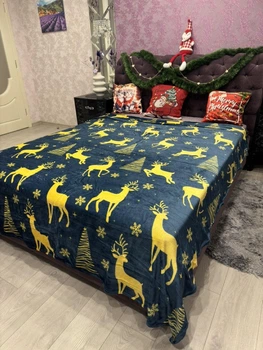 Новорічний плед з мікрофібри 200×220 см, євро, різдвяний дизайн з оленем, святкове покривало