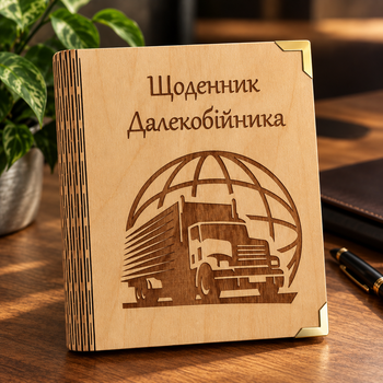 Деревянный блокнот "Щоденник далекобійника (на цельной обложке с ручкой), ежедневник из дерева