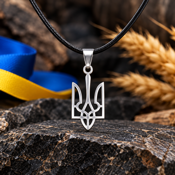 Кулон подвеска тризуб герб трезубец Украины на шнурке серебристый