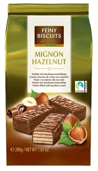 Вафлі Feiny Biscuits Mignon з горіховим кремом у какао-глазурі 200 г (9002859073199)