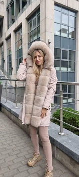 Жіноча бежева парка з хутром беевого песця S